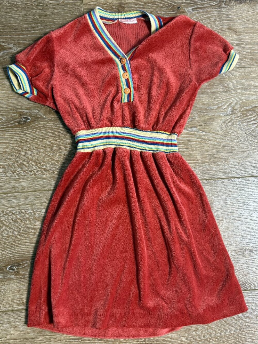 Vintage 70’s Style Velour Girls Dress Burnt Orange Stripes Retro Style Size 6  C